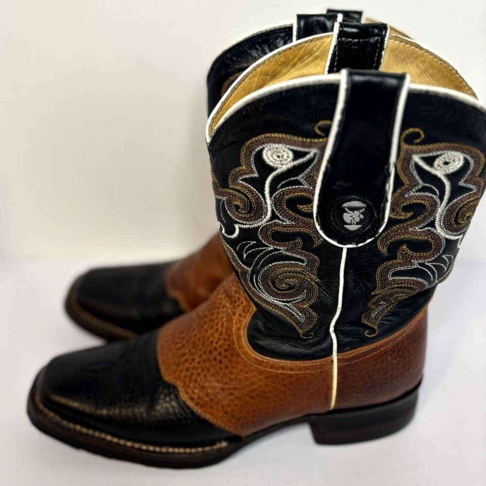 Semental Cowboy Boots Leather Two-Tone Embroidered Square Toe WoMens